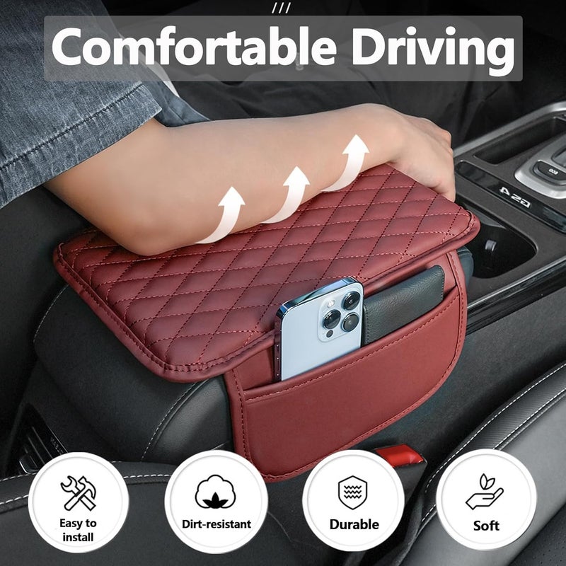 Myston Upgraded Car Center Console Cover, Leather Armrest Cushion Pad with 2 Storage Bags, Microfiber Soft Waterproof Seat Box Cover Protector, Car Interior Decor Accessories Fit for Most Cars, Vehicles - Image 3